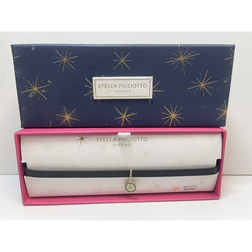 Stella Picciotto Black Leather Necklace with Gold Pendant